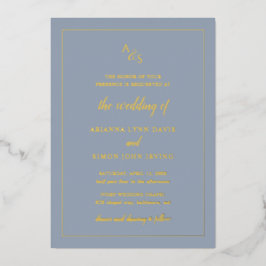 Invitación Con Relieve Metalizado Simple y turbio Monograma Azul Elegante Formal Bod