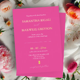 Invitación Con Relieve Metalizado Simple y vibrante Fuchsia Boda de Playa Rosa