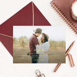 Invitación Con Relieve Metalizado Simplemente espléndido FOIL Monograma Foto Boda