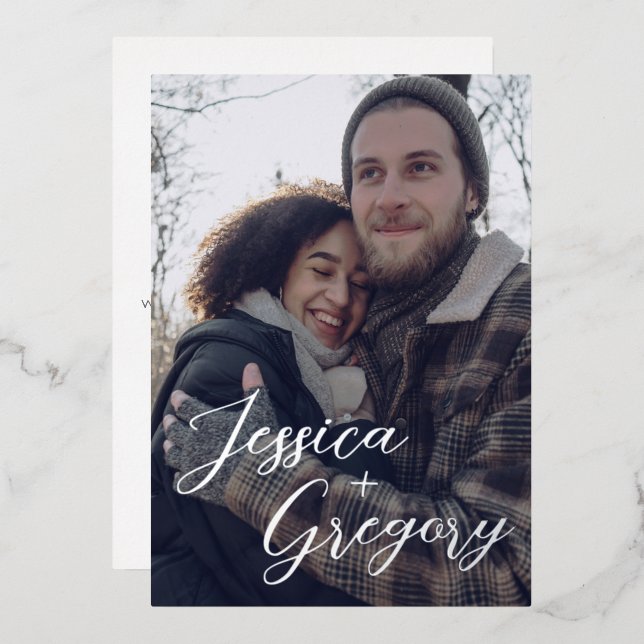 Invitación Con Relieve Metalizado Simplemente Nombres Guarden La Fecha (Anverso/Reverso)