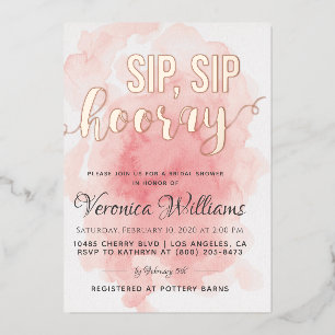 Invitación Con Relieve Metalizado Sip Sip Hooray Bridal Shower
