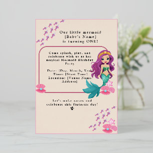 Invitación Con Relieve Metalizado Sirena de fiesta de cumpleaños de bebé