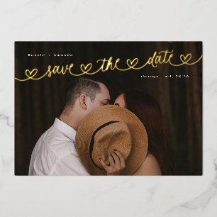 Invitación Con Relieve Metalizado Sitio Web de Boda con Foto Corazones de Oro Save T
