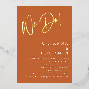 Invitación Con Relieve Metalizado Sitio web de boda elegante quemado naranja dorado