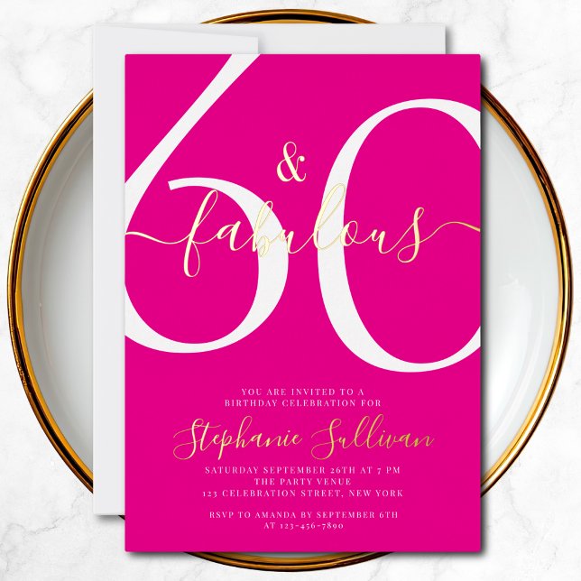 Invitación Con Relieve Metalizado Sixty and Fabulous Script 60th Birthday Party  (Subido por el creador)