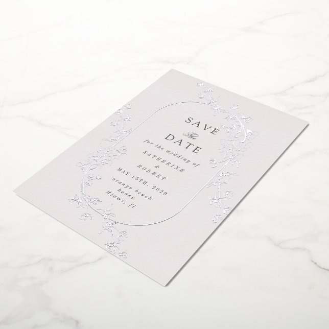 Invitación Con Relieve Metalizado Sketched Modern Floral Wedding Foil Invitation (girado)