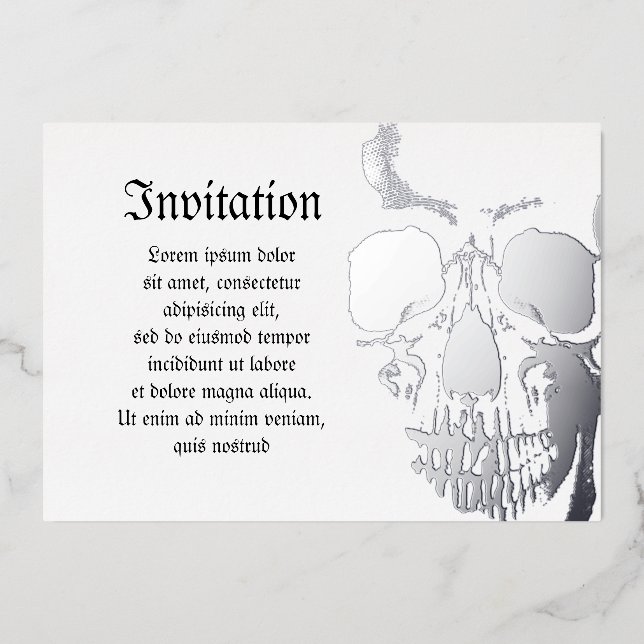 Invitación Con Relieve Metalizado Skull Face (Anverso)