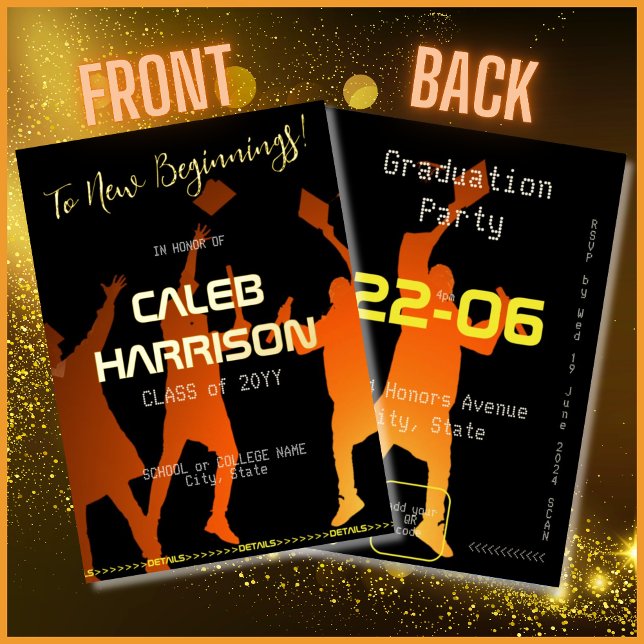 Invitación Con Relieve Metalizado Sleek Black Modern Tech Graduation (Subido por el creador)