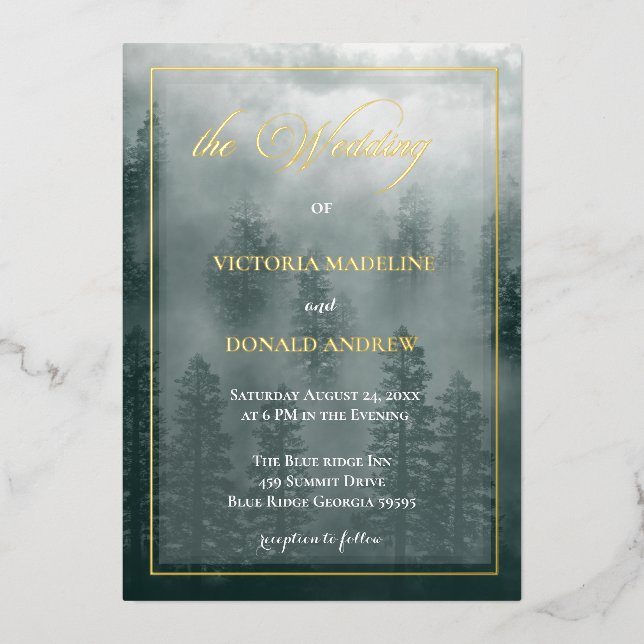 Invitación Con Relieve Metalizado Smoky Mountain Wedding  (Anverso)