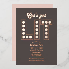 Invitación Con Relieve Metalizado Smoky Quartz Get Lit Retro Christmas Party