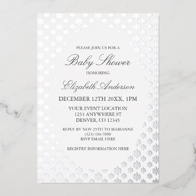 Invitación Con Relieve Metalizado Snowflake Winter Baby Shower (Anverso)
