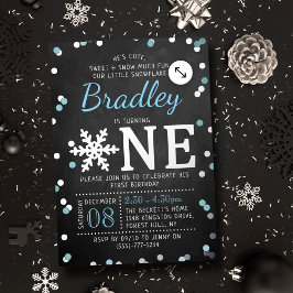 Invitación Con Relieve Metalizado Snowflake Winter Chalkboard Primer cumpleaños Real