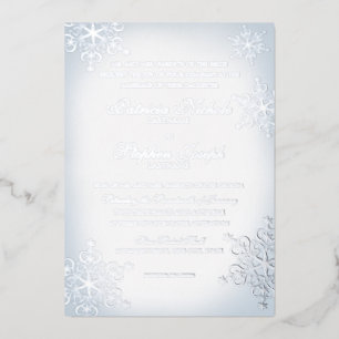 Invitación Con Relieve Metalizado Snowflakes Dusty Blue Boda Silver