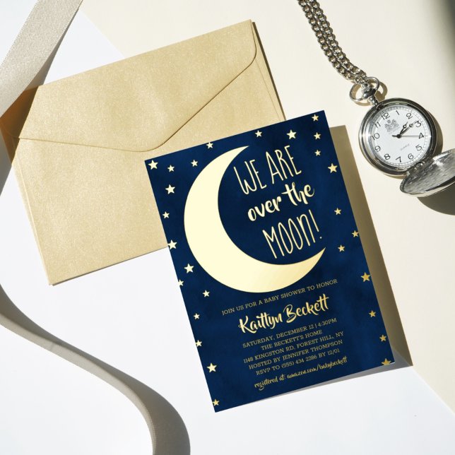 Invitación Con Relieve Metalizado Sobre la luna | Baby Shower Real (Subido por el creador)