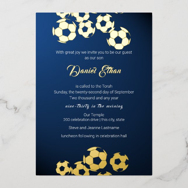 Invitación Con Relieve Metalizado Soccer Sports Bar Mitzbah (Anverso)