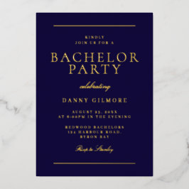 Invitación Con Relieve Metalizado Sofisticada Marina y Oro del Partido Bachelor mode