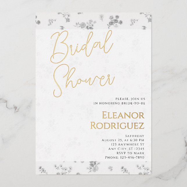 Invitación Con Relieve Metalizado Soft White Bridal Shower Invite (Anverso)