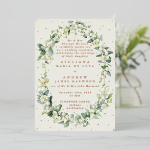 Invitación Con Relieve Metalizado Solo recepción de crema formal de nieve + eucalipt