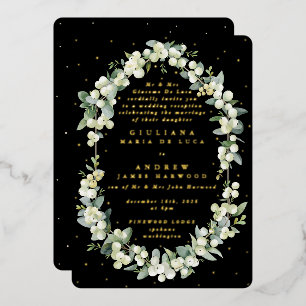 Invitación Con Relieve Metalizado Sólo recepción de Snowberry y Eucalipto negros for