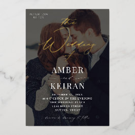 Invitación Con Relieve Metalizado Sombras- Foto de boda oscura