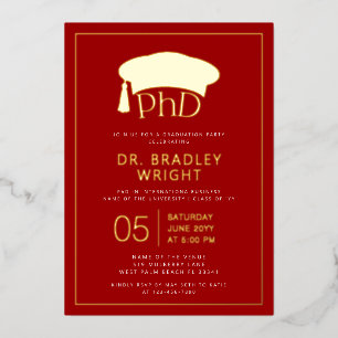 Invitación Con Relieve Metalizado Sombrero de doctorado de Phd Grado de doctorado Gr