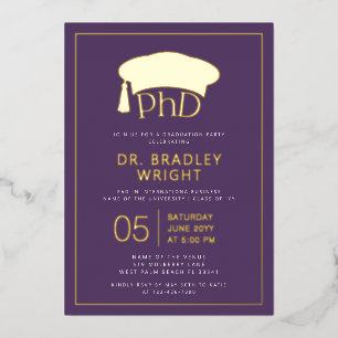 Invitación Con Relieve Metalizado Sombrero de doctorado de Phd Grado de doctorado Gr