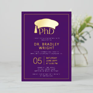Invitación Con Relieve Metalizado Sombrero de doctorado de Phd Grado de doctorado Gr