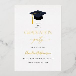 Invitación Con Relieve Metalizado Sombrero de Graduación Fiesta de Graduación