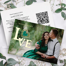 Invitación Con Relieve Metalizado Sophisticated Green Heart Golden Embossed Wedding 