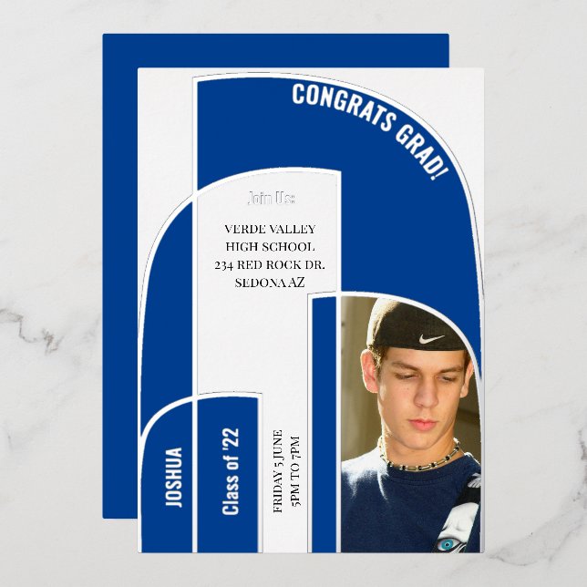 Invitación Con Relieve Metalizado Sorprendente foto de graduación geométrica de colo (Anverso/Reverso)