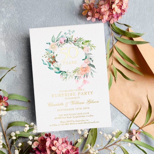 Invitación Con Relieve Metalizado Sorpresa 50 aniversario Boda Fiesta Oro (Subido por el creador)