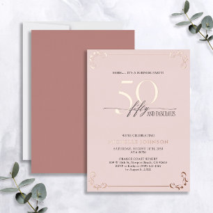 Invitación Con Relieve Metalizado Sorpresa 50 y Fabuloso Cumpleaños Rosa Dorado