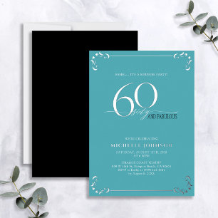 Invitación Con Relieve Metalizado Sorpresa 60 y Fabuloso Cumpleaños Turquesa y Plata