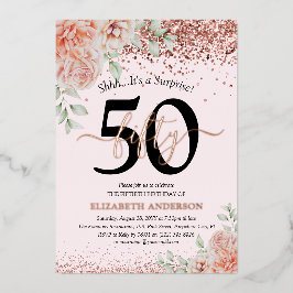 Invitación Con Relieve Metalizado Sorpresa Cumpleaños 50 Pink Floral Rosa Dorado