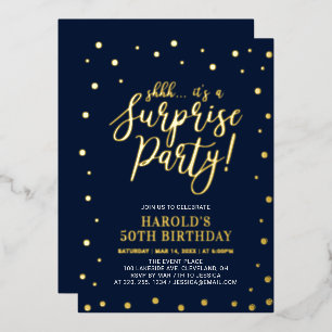 Invitación Con Relieve Metalizado Sorpresa de cumpleaños con confeti de oro moderno