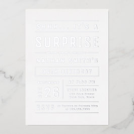 Invitación Con Relieve Metalizado Sorpresa de cumpleaños de tipografía simple modern