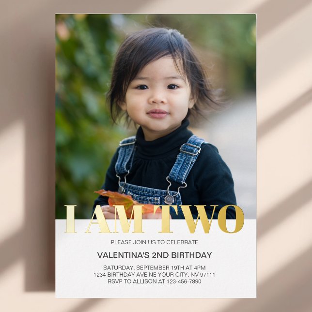 Invitación Con Relieve Metalizado Soy Dos Fotos Modernas Y Sencillas Cumpleaños Mini (Subido por el creador)