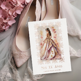 Invitación Con Relieve Metalizado Spanish Glam Quinceañera Rose Gold Ornate Frame