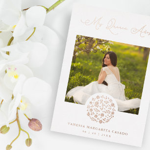 Invitación Con Relieve Metalizado Spanish Romantic Real Rose Gold Roses Wreath Photo