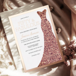 Invitación Con Relieve Metalizado Sparkle Dress Womans 50th Birthday Party Rose Gold