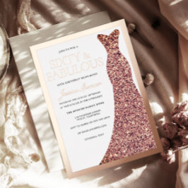 Invitación Con Relieve Metalizado Sparkle Dress Womans 60th Birthday Party Rose Gold