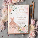 Invitación Con Relieve Metalizado Sparkling Gown Rubor Floral Quinceanera Rosa Gold<br><div class="desc">Los huéspedes podrán admirar esta elegante invitación con hermosas flores acuáticas y bonito. Simplemente agregue los detalles de su evento en esta plantilla fácil de usar para convertirla en una invitación única.</div>