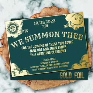 Invitación Con Relieve Metalizado Spirit Board Halloween Boda gótica y ducha
