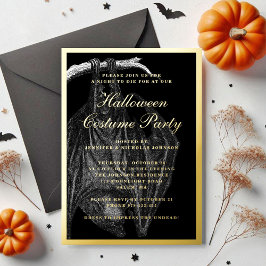 Invitación Con Relieve Metalizado Spooky Bat Halloween Costume Fiesta Gold