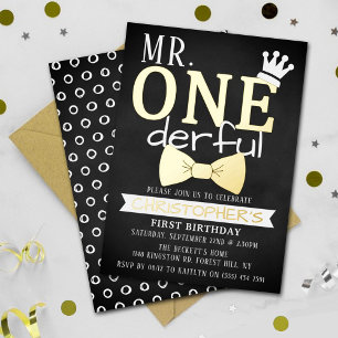 Invitación Con Relieve Metalizado Sr. ONEderful cumpleaños 1 real