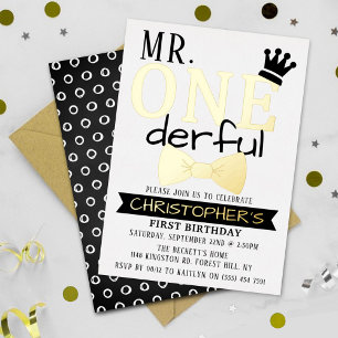 Invitación Con Relieve Metalizado Sr. ONEderful cumpleaños 1 real