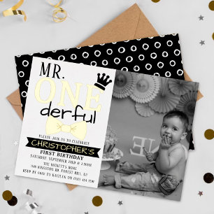 Invitación Con Relieve Metalizado Sr. ONEderful Cumpleaños número 1 Foto Real