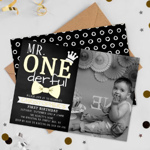 Invitación Con Relieve Metalizado Sr. ONEderful Cumpleaños número 1 Foto Real
