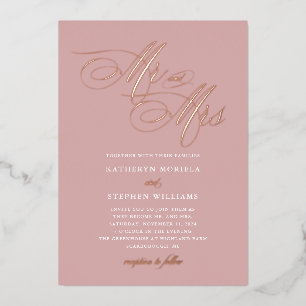Invitación Con Relieve Metalizado Sr & Sra Caligrafía Boda Rosa Oro