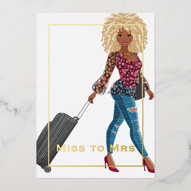 Invitación Con Relieve Metalizado Sra. Travel Bachelorette Party Relieve metalizado  (Anverso)